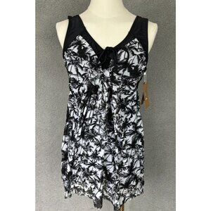Wantdo Womens Swim Dress Palm Design  Size 12-14 Black&White New With Tag's.
